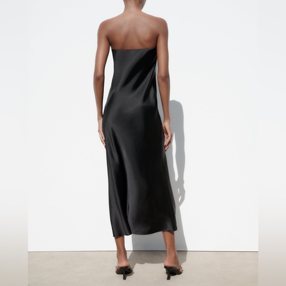 Zara strapless satin effect midi dress NWT - Picture 4 of 7